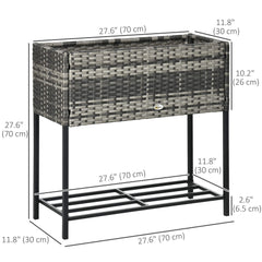 Rattan Raised Garden Boxes, Elevated Flower Beds with Storage Shelf for Herbs, Flowers, Vegetables, Brown