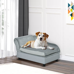 Pet Sofa Dog Couch Chaise Lounge Pet Bed with Storage Function Small Sized Dog Various Cat Sponge Cushioned Bed Lounge, Light Grey