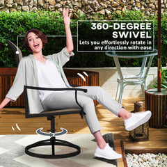 Outdoor Swivel Dining Chairs Set of 2, High Back Swivel Chairs with All Weather Mesh for Deck, Backyard, Poolside, White