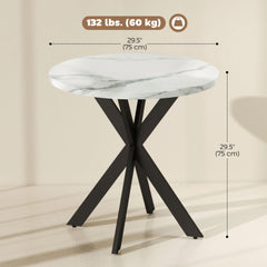 29" Dining Table, Contemporary Round Kitchen Table with Steel Legs, White Marble-Effect