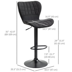 Bar Stools Set of 2, Adjustable Height Swivel Bar Chairs, Linen-feel Fabric Upholstered Kitchen Counter Stools with Wide Seat, Back and Footrest, Black