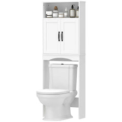 Over the Toilet Storage Cabinet Freestanding Bathroom Organizer with 2 Doors and Open Shelf Black