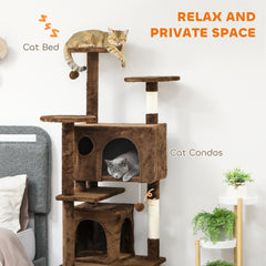 54" Cat Tree, Multi-Level Cat Tower with Scratching Posts, Cat Condos, Bed, Platforms, Ramp, Toy Ball, Beige