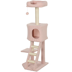 47" Tall Cat Tree Tower with Condo, Ladder, Scratching Posts and Hanging Ball, Light Grey