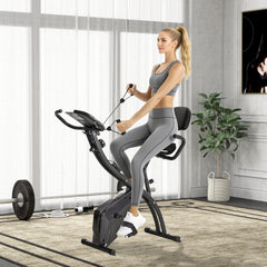 3 in 1 Folding Exercise Bike, Foldable Stationary Bike with 8-Level Magnetic Resistance, Adjustable Seat, Black