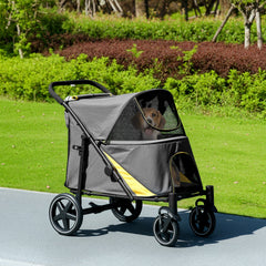 Foldable Pet Stroller with Universal Front Wheels, Shock Absorber, Dog Cat Carriage for Large & Medium Dogs, Black