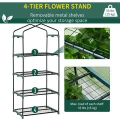 Portable Greenhouse Outdoor Hot House with 4 Tier Shelves, Steel Frame, PE Cover, 28" x 20" x 63" , White