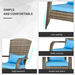 Patio Wicker Adirondack Chair, Outdoor PE Rattan Fire Pit Chair, Muskoka Chair w/ Soft Cushions, Tall Curved Backrest and Comfortable Armrests for Deck Garden, Blue