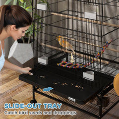 52" Bird Cage with Rolling Stand, Toys, for Budgies Canaries Black