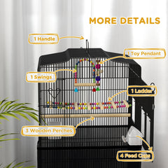 36" Bird Cage with Accessories, Handle, Mesh Cover, Tray, Black