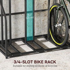4 Bicycle Bike Stand, Metal Floor Bike Storage Rack with Basket, Hooks, Indoor Outdoor Bicycle Stand, Black