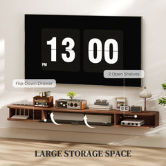 47" Floating TV Stand for TVs up to 50 Inch, Wall Mounted Media Console with Flip Drawer and 2 Open Shelves, Walnut