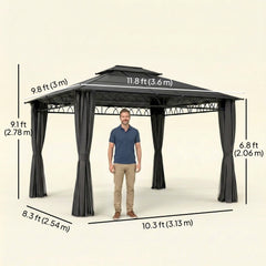 10' x 10' Outdoor Hardtop Gazebo Canopy w/ Double PC Roof, Steel Frame, Nettings, Curtains for Garden Lawn Deck, Black