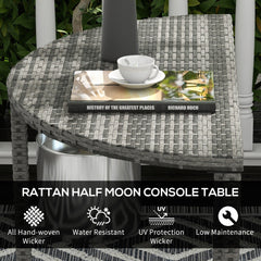 Half Round Side Table, PE Rattan Coffee Table with Metal Frame for Patio, Garden, Balcony, Black