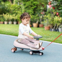 Kids Wiggle Car w/ Parent Traction Rope, Music, Light, Blue