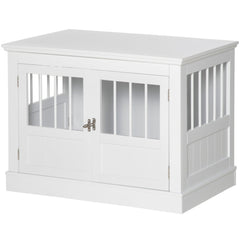 31" Dog Crate Furniture End Table with Three Doors for Small Dogs, Coffee