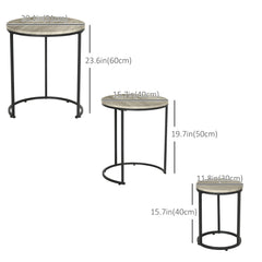 Nesting Tables Set of 3, Round Coffee Table, Stacking Side Tables with Steel Frame for Living Room