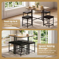 Dining Table Set with 4 Upholstered Stools and Metal Frame-Natural