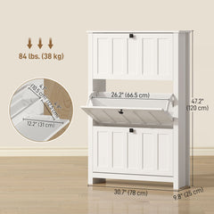 Slim Shoe Cabinet with 3 Flip Drawers, Shoe Storage Cabinet with Adjustable Shelves for Entryway, Holds 12 Pairs, White