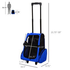 2-IN-1 Pet Luggage Box Backpack Carrier Cats Dogs w/ Handle, Rolling Wheel Grey
