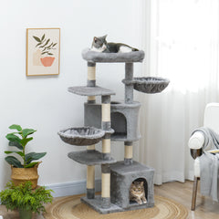 52.5" Cat Tree Tower with Scratching Posts, Cat Condos, Bed, Platforms, Hammocks, for Indoor Cats, Dark Grey