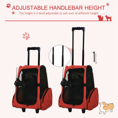2-IN-1 Pet Luggage Box Backpack Carrier Cats Dogs w/ Handle, Rolling Wheel Grey