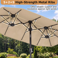Double-Sided Patio Umbrella with Push Button Tilt Crank Handle-Beige