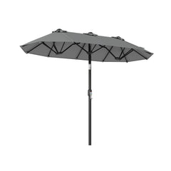 Double-Sided Patio Umbrella with Push Button Tilt Crank Handle-Gray