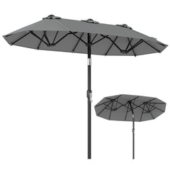 Double-Sided Patio Umbrella with Push Button Tilt Crank Handle-Gray