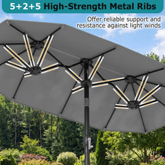 Double-Sided Patio Umbrella with Push Button Tilt Crank Handle-Gray