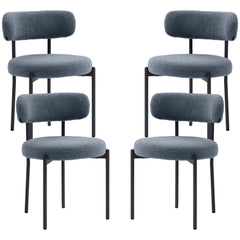 4 Pieces Kitchen Chairs, Modern Dining Chairs w/ Berber Fleece Upholstery and Steel Legs for Living Room, Grey