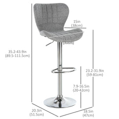Set of 2 Counter Height Bar Stools Swivel Stool Height Adjustable Bar Chairs with Footrest for Kitchen Dining Home Pub, Grey