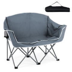 Duo Camping Chair Portable Oversized Loveseat with Armrests and Cup Holders-Gray