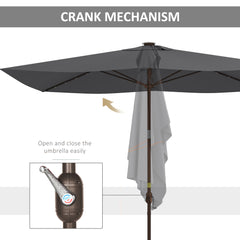 6.5x10ft Patio Umbrella Rectangle Solar Powered Tilt Aluminum Outdoor Market Parasol with LEDs Crank (Light Coffee)