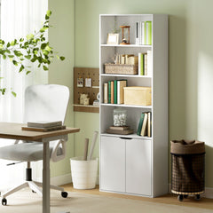 4-Tier Open Bookshelf with Doors Modern Home Office Bookcase Storage Cabinet for Living Room Bathroom Study, Oak