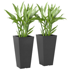 23" Tall Planters Set of 2, Indoor Outdoor Stackable Taper Planters with Marble Finish and Drainage Holes, Black