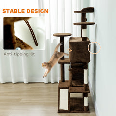 54" Cat Tree, Multi-Level Cat Tower with Scratching Posts, Cat Condos, Bed, Platforms, Ramp, Toy Ball, Beige