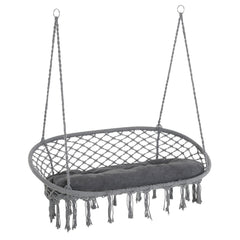 Patio Hammock Chair 2 Seat, Hanging Rope Hammock Swing Chair with Metal Frame and Cushion, Large Macrame Seat for Indoor and Outdoor 396 lbs Capacity, Dark Grey