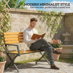 Outdoor Garden Bench, Patio Bench with Backrest and Armrests, 2-Person Garden Seating