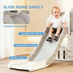 7-in-1 Toddler Slide, Kids Slide Climber Playset with Playhouse and Basketball Hoop for 1-4 Years, Grey