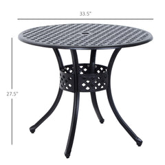 33-Inch Roud Patio Dining Table with Umbrella Hole, Cast Aluminum Garden Table, All Weather Patio Bisto Table, for Lawn, Garden, Outside, Black
