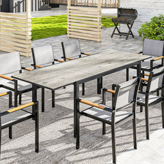 63"-94.5" Extendable Patio Dining Table for 6-8 Person, Outdoor Dining Table with Aluminium Edging, Steel Frame, Brown