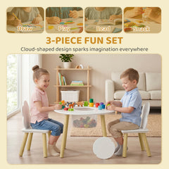 3 Pieces Kids Table and Chair Set, Activity Table and Chair Set with Cloud-Shaped Chairs, Mesh Bag