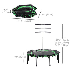 48" Mini Trampoline, Foldable Trampoline with Adjustable Handle Bar for Adults Exercise, Workout, Fitness, Green