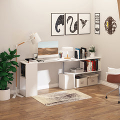 55" Corner Computer Desk, 360° Rotating L-Shaped Desk, Home Office Workstation with 3-Tier Shelves, Bookshelf, Black