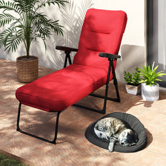 Outdoor Lounge Chair with Padded Cushion, Folding Reclining Patio Garden Chair with Recline Back, Footrest, for Poolside, Patio, Blue