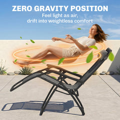 Zero Gravity Chair Set of 2 Patio Chair with Side Table Cupholders and Pillows for Pool, Backyard, Lawn, Black