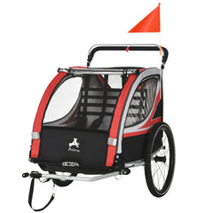 3-in-1 Bike Trailer for Kids, Running Stroller with 2 Seats, Jogging Cart with 5-Point Harness, Storage Units, Blue