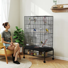 63" Bird Cage w/ Open Top for Budgies, Cockatiels, Lovebirds Finches, Stand, Toys, Removable Tray, Storage Shelf