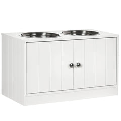 Elevated Dog Bowls for Large Dogs Pet Feeding Station with Stand, Storage, 2 Stainless Steel Food and Water Bowls, Black, 23.6" x 11.8" x 14"